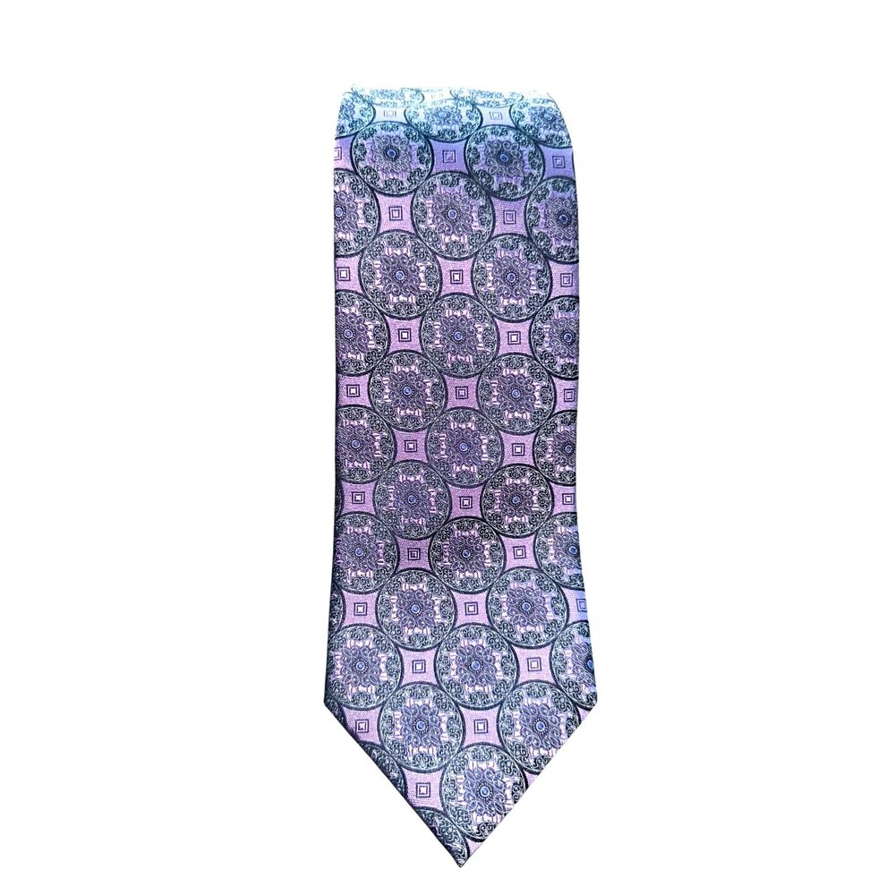 Ermenegildo Zegna Silk Tie Purple Medallion Geometric Italian Luxury Designer - Picture 2 of 9